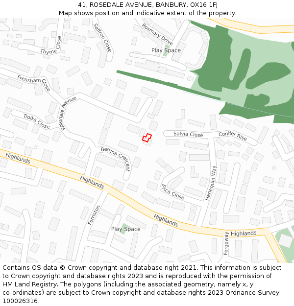 41, ROSEDALE AVENUE, BANBURY, OX16 1FJ: Location map and indicative extent of plot