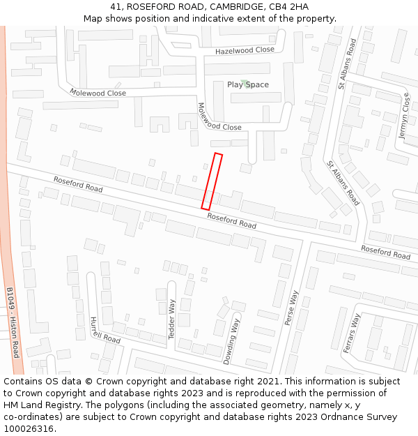 41, ROSEFORD ROAD, CAMBRIDGE, CB4 2HA: Location map and indicative extent of plot