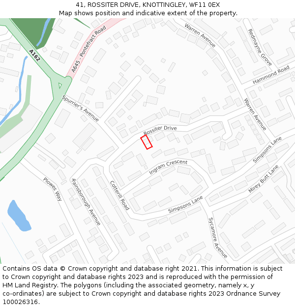 41, ROSSITER DRIVE, KNOTTINGLEY, WF11 0EX: Location map and indicative extent of plot