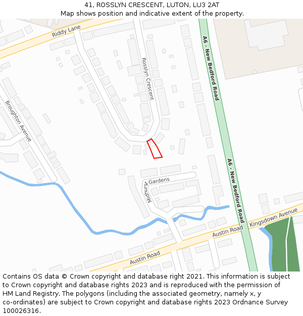 41, ROSSLYN CRESCENT, LUTON, LU3 2AT: Location map and indicative extent of plot