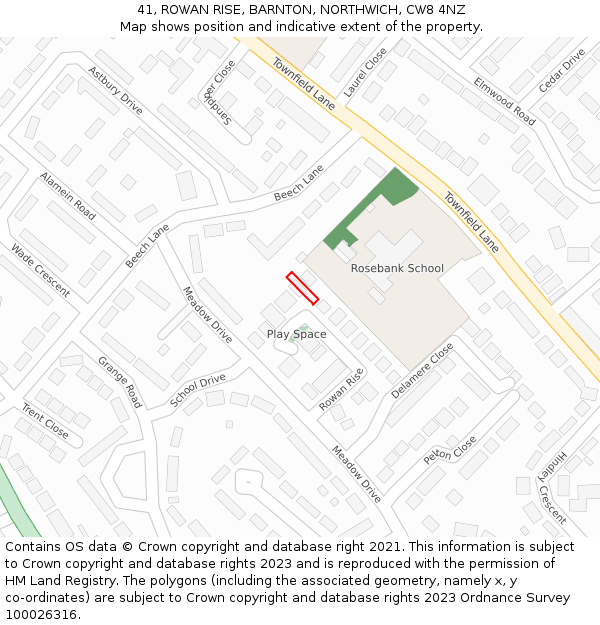 41, ROWAN RISE, BARNTON, NORTHWICH, CW8 4NZ: Location map and indicative extent of plot