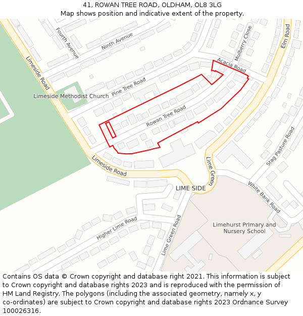 41, ROWAN TREE ROAD, OLDHAM, OL8 3LG: Location map and indicative extent of plot