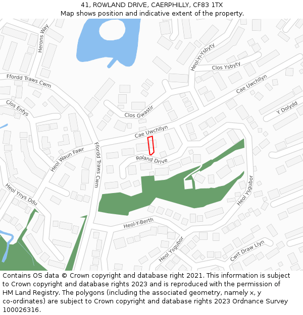 41, ROWLAND DRIVE, CAERPHILLY, CF83 1TX: Location map and indicative extent of plot