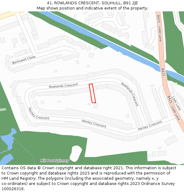 41, ROWLANDS CRESCENT, SOLIHULL, B91 2JE: Location map and indicative extent of plot