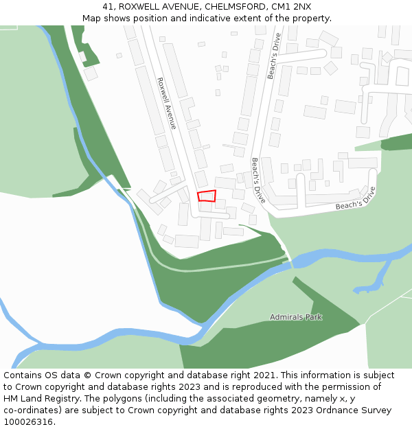 41, ROXWELL AVENUE, CHELMSFORD, CM1 2NX: Location map and indicative extent of plot