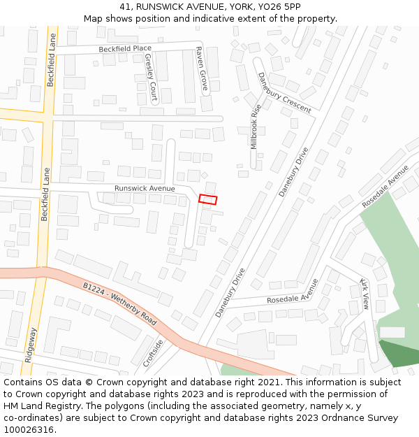 41, RUNSWICK AVENUE, YORK, YO26 5PP: Location map and indicative extent of plot