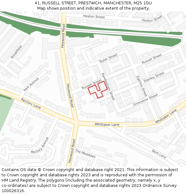 41, RUSSELL STREET, PRESTWICH, MANCHESTER, M25 1GU: Location map and indicative extent of plot