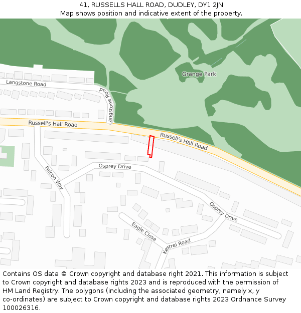 41, RUSSELLS HALL ROAD, DUDLEY, DY1 2JN: Location map and indicative extent of plot