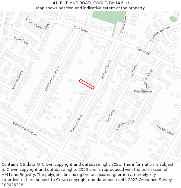 41, RUTLAND ROAD, GOOLE, DN14 6LU: Location map and indicative extent of plot