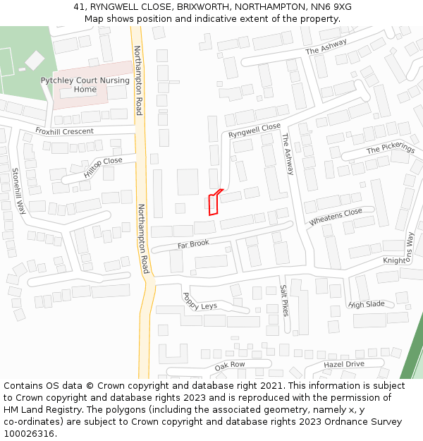 41, RYNGWELL CLOSE, BRIXWORTH, NORTHAMPTON, NN6 9XG: Location map and indicative extent of plot