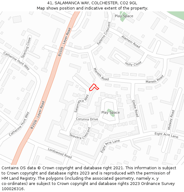 41, SALAMANCA WAY, COLCHESTER, CO2 9GL: Location map and indicative extent of plot