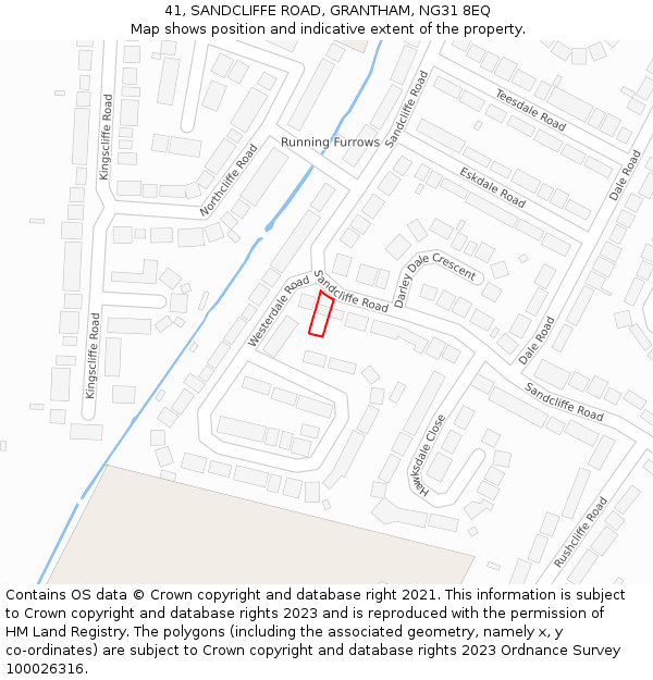 41, SANDCLIFFE ROAD, GRANTHAM, NG31 8EQ: Location map and indicative extent of plot