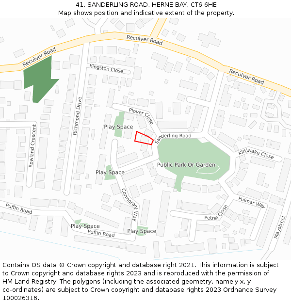 41, SANDERLING ROAD, HERNE BAY, CT6 6HE: Location map and indicative extent of plot