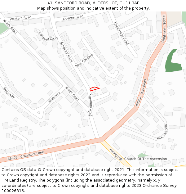 41, SANDFORD ROAD, ALDERSHOT, GU11 3AF: Location map and indicative extent of plot