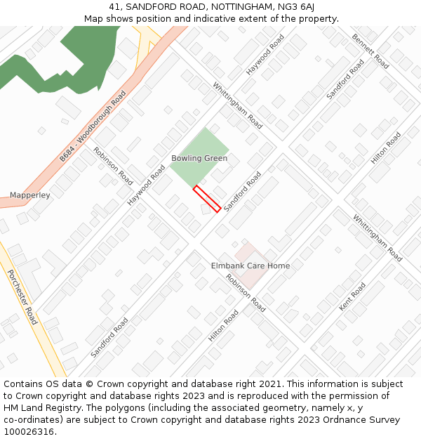 41, SANDFORD ROAD, NOTTINGHAM, NG3 6AJ: Location map and indicative extent of plot