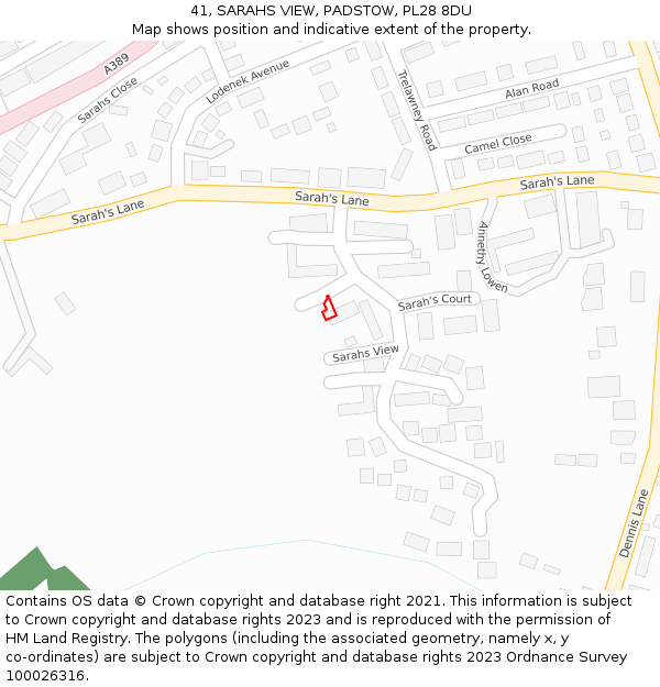 41, SARAHS VIEW, PADSTOW, PL28 8DU: Location map and indicative extent of plot