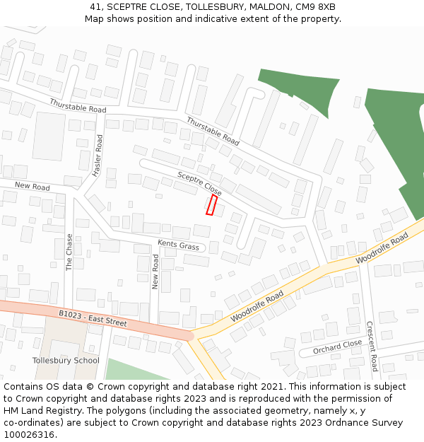 41, SCEPTRE CLOSE, TOLLESBURY, MALDON, CM9 8XB: Location map and indicative extent of plot