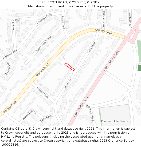 41, SCOTT ROAD, PLYMOUTH, PL2 3DX: Location map and indicative extent of plot