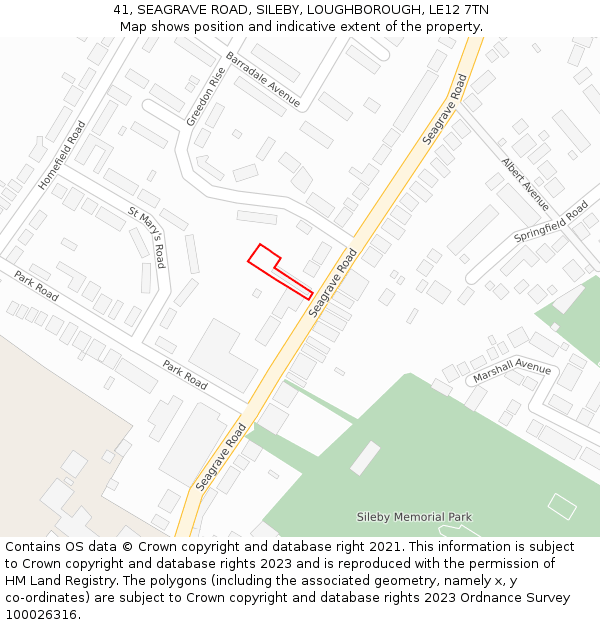 41, SEAGRAVE ROAD, SILEBY, LOUGHBOROUGH, LE12 7TN: Location map and indicative extent of plot