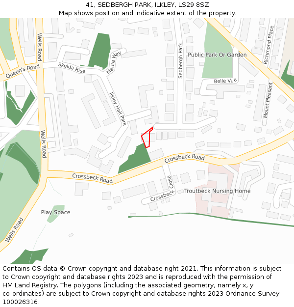 41, SEDBERGH PARK, ILKLEY, LS29 8SZ: Location map and indicative extent of plot