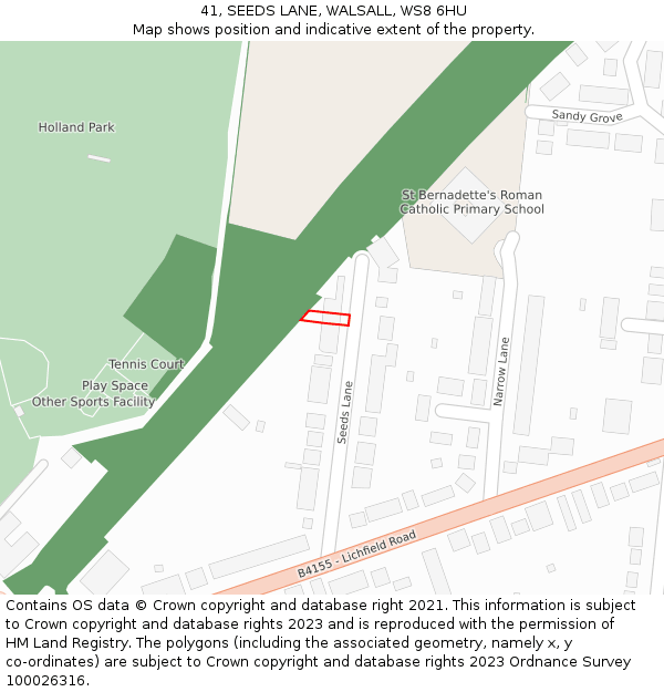 41, SEEDS LANE, WALSALL, WS8 6HU: Location map and indicative extent of plot