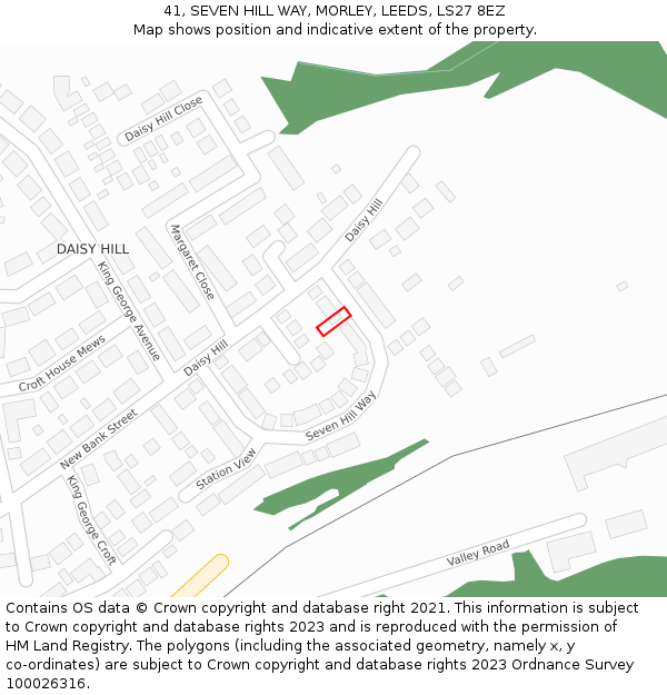 41, SEVEN HILL WAY, MORLEY, LEEDS, LS27 8EZ: Location map and indicative extent of plot