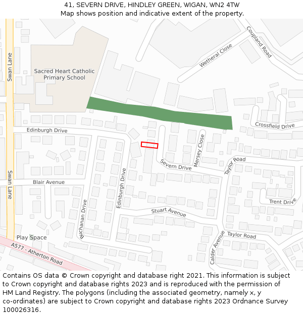 41, SEVERN DRIVE, HINDLEY GREEN, WIGAN, WN2 4TW: Location map and indicative extent of plot