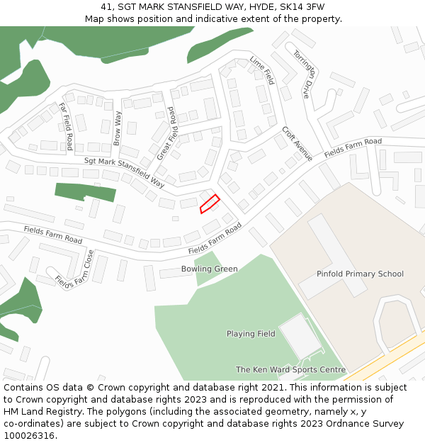 41, SGT MARK STANSFIELD WAY, HYDE, SK14 3FW: Location map and indicative extent of plot