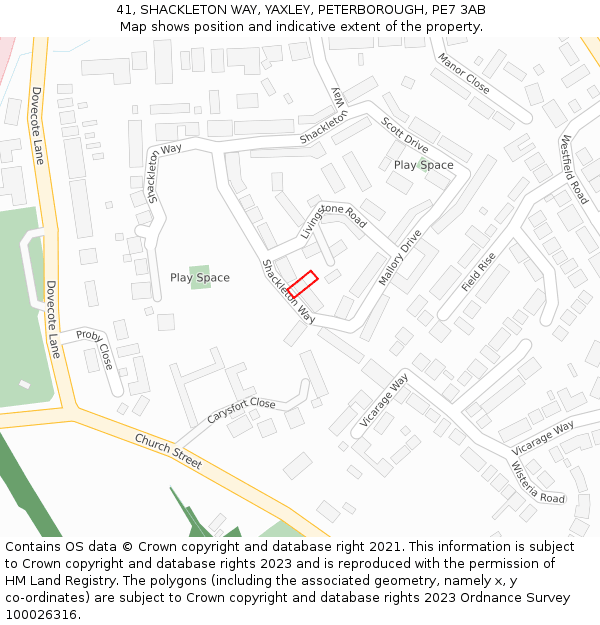 41, SHACKLETON WAY, YAXLEY, PETERBOROUGH, PE7 3AB: Location map and indicative extent of plot