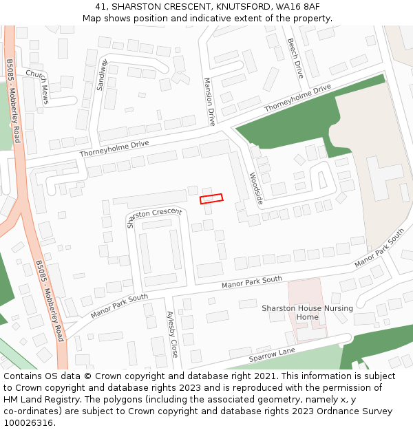 41, SHARSTON CRESCENT, KNUTSFORD, WA16 8AF: Location map and indicative extent of plot