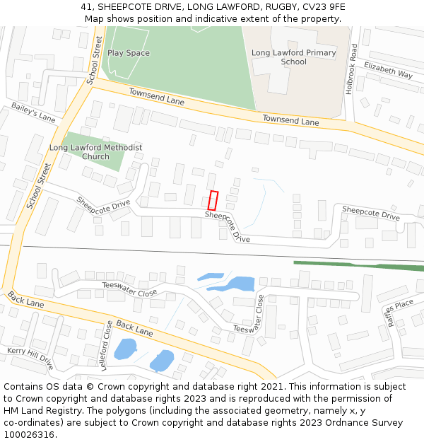 41, SHEEPCOTE DRIVE, LONG LAWFORD, RUGBY, CV23 9FE: Location map and indicative extent of plot