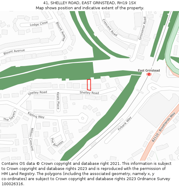 41, SHELLEY ROAD, EAST GRINSTEAD, RH19 1SX: Location map and indicative extent of plot