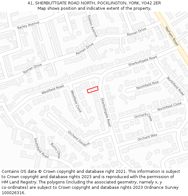 41, SHERBUTTGATE ROAD NORTH, POCKLINGTON, YORK, YO42 2ER: Location map and indicative extent of plot