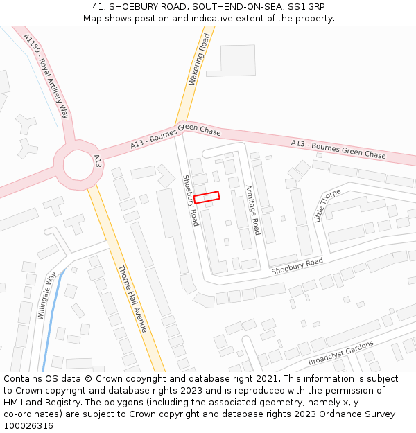 41, SHOEBURY ROAD, SOUTHEND-ON-SEA, SS1 3RP: Location map and indicative extent of plot