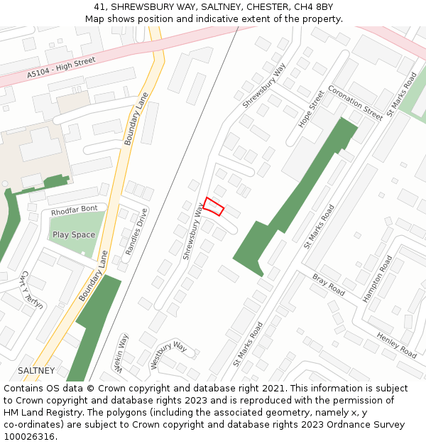 41, SHREWSBURY WAY, SALTNEY, CHESTER, CH4 8BY: Location map and indicative extent of plot