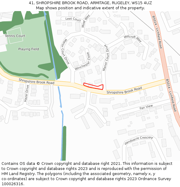 41, SHROPSHIRE BROOK ROAD, ARMITAGE, RUGELEY, WS15 4UZ: Location map and indicative extent of plot