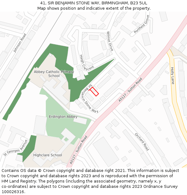 41, SIR BENJAMIN STONE WAY, BIRMINGHAM, B23 5UL: Location map and indicative extent of plot