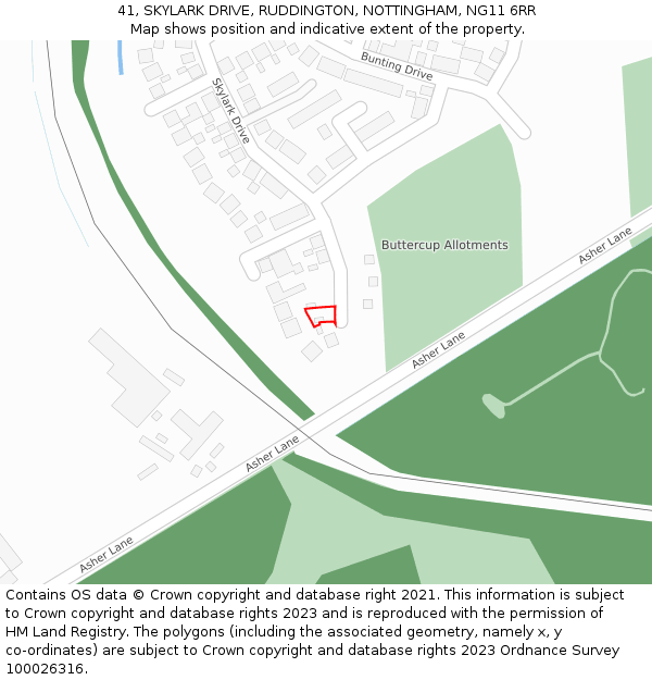 41, SKYLARK DRIVE, RUDDINGTON, NOTTINGHAM, NG11 6RR: Location map and indicative extent of plot