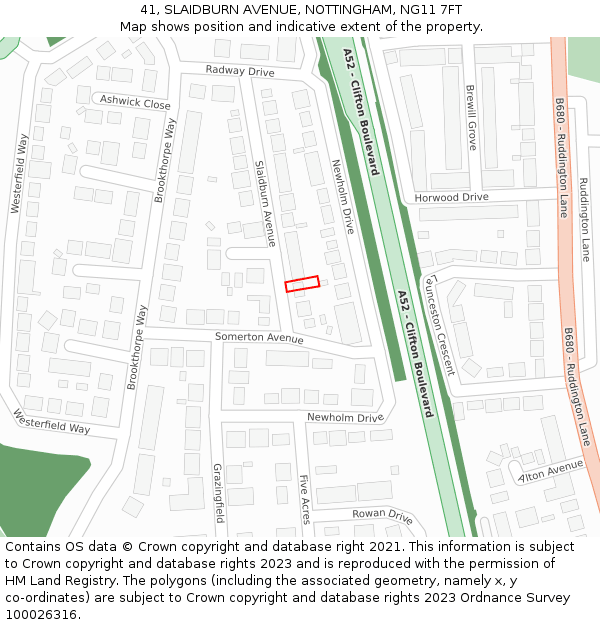 41, SLAIDBURN AVENUE, NOTTINGHAM, NG11 7FT: Location map and indicative extent of plot