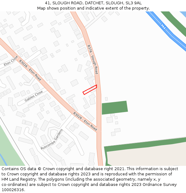 41, SLOUGH ROAD, DATCHET, SLOUGH, SL3 9AL: Location map and indicative extent of plot