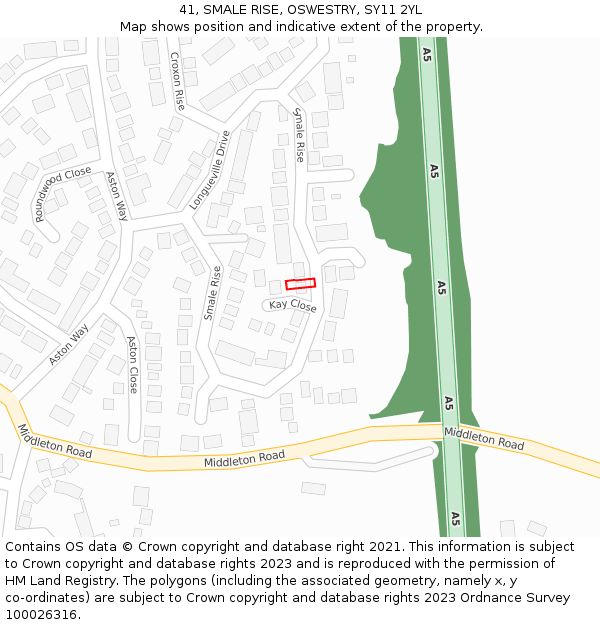 41, SMALE RISE, OSWESTRY, SY11 2YL: Location map and indicative extent of plot