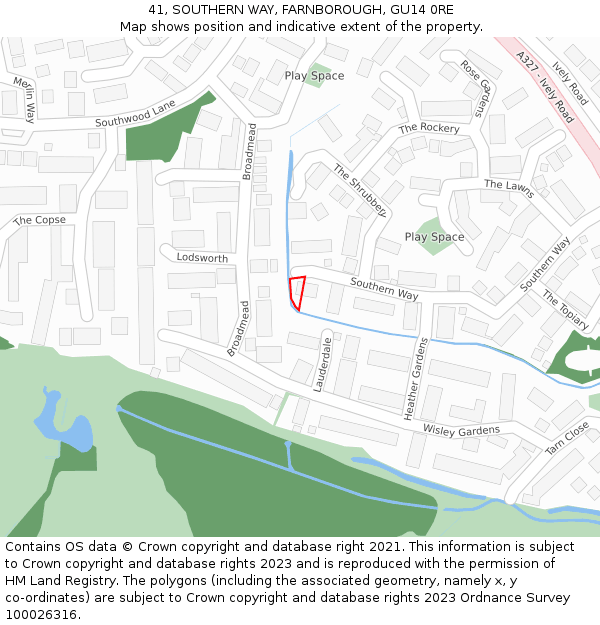 41, SOUTHERN WAY, FARNBOROUGH, GU14 0RE: Location map and indicative extent of plot