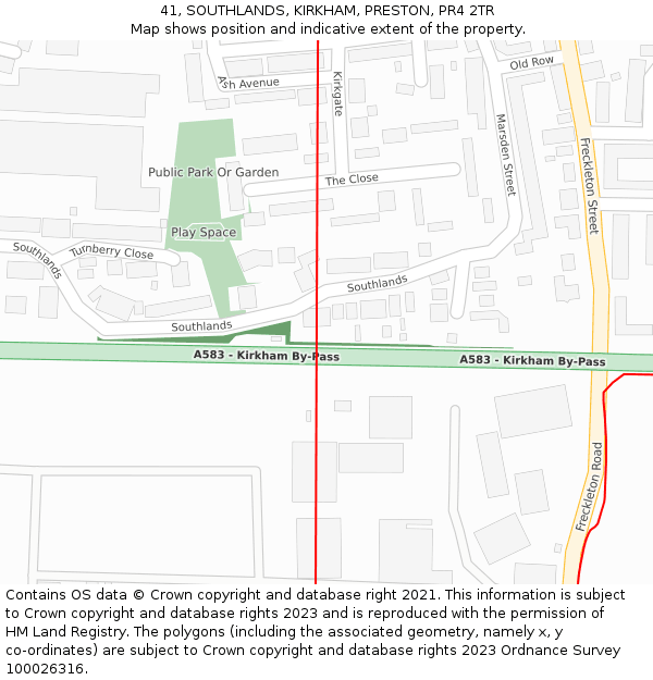 41, SOUTHLANDS, KIRKHAM, PRESTON, PR4 2TR: Location map and indicative extent of plot