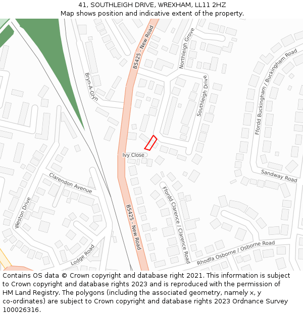 41, SOUTHLEIGH DRIVE, WREXHAM, LL11 2HZ: Location map and indicative extent of plot