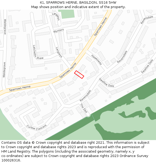 41, SPARROWS HERNE, BASILDON, SS16 5HW: Location map and indicative extent of plot