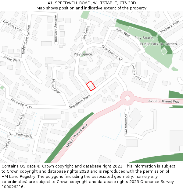 41, SPEEDWELL ROAD, WHITSTABLE, CT5 3RD: Location map and indicative extent of plot