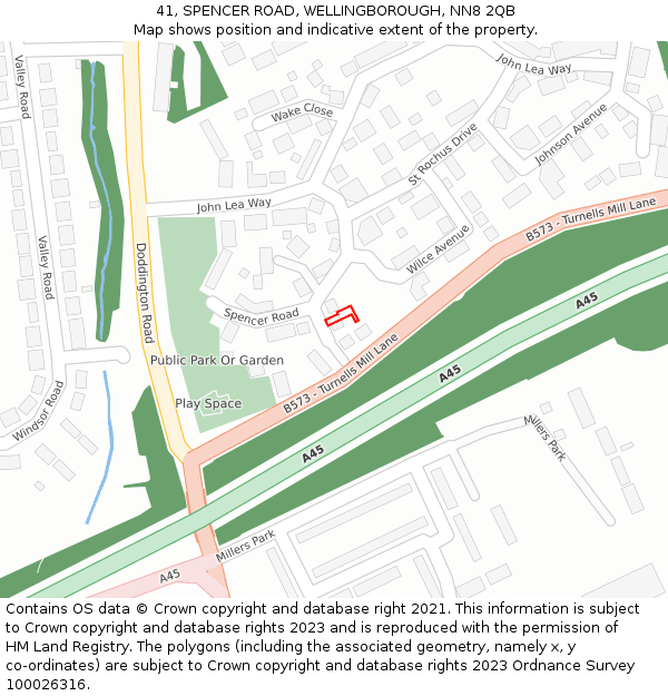 41, SPENCER ROAD, WELLINGBOROUGH, NN8 2QB: Location map and indicative extent of plot