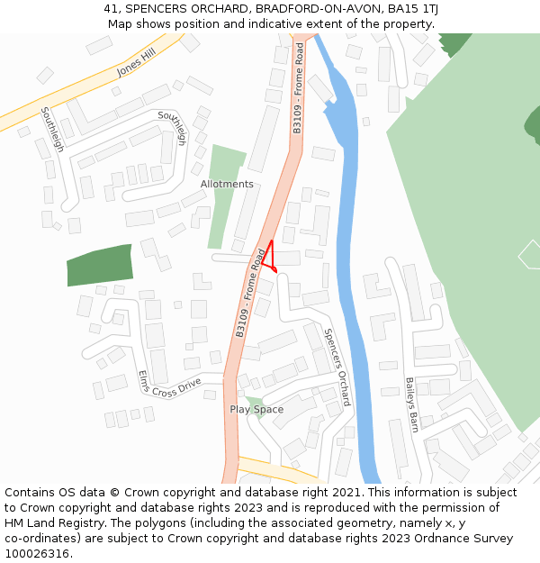 41, SPENCERS ORCHARD, BRADFORD-ON-AVON, BA15 1TJ: Location map and indicative extent of plot