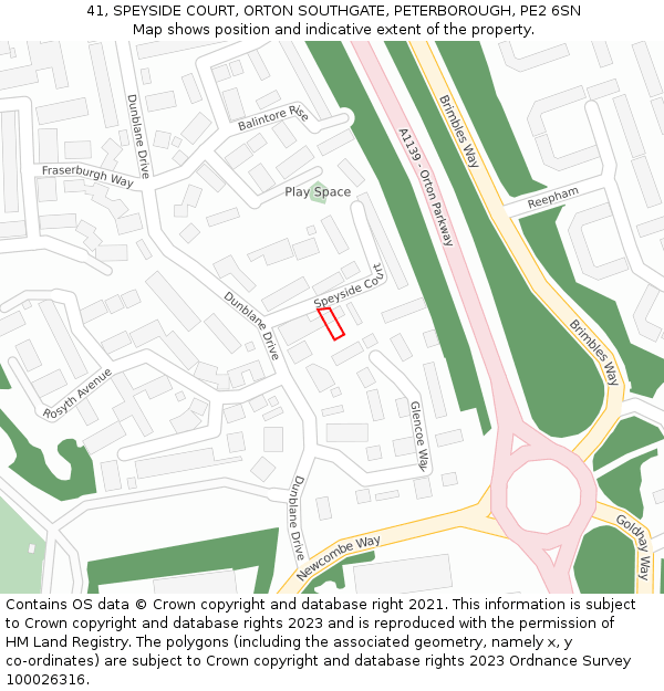 41, SPEYSIDE COURT, ORTON SOUTHGATE, PETERBOROUGH, PE2 6SN: Location map and indicative extent of plot
