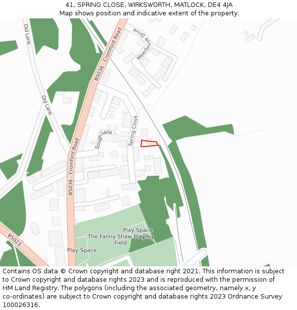 41, SPRING CLOSE, WIRKSWORTH, MATLOCK, DE4 4JA: Location map and indicative extent of plot